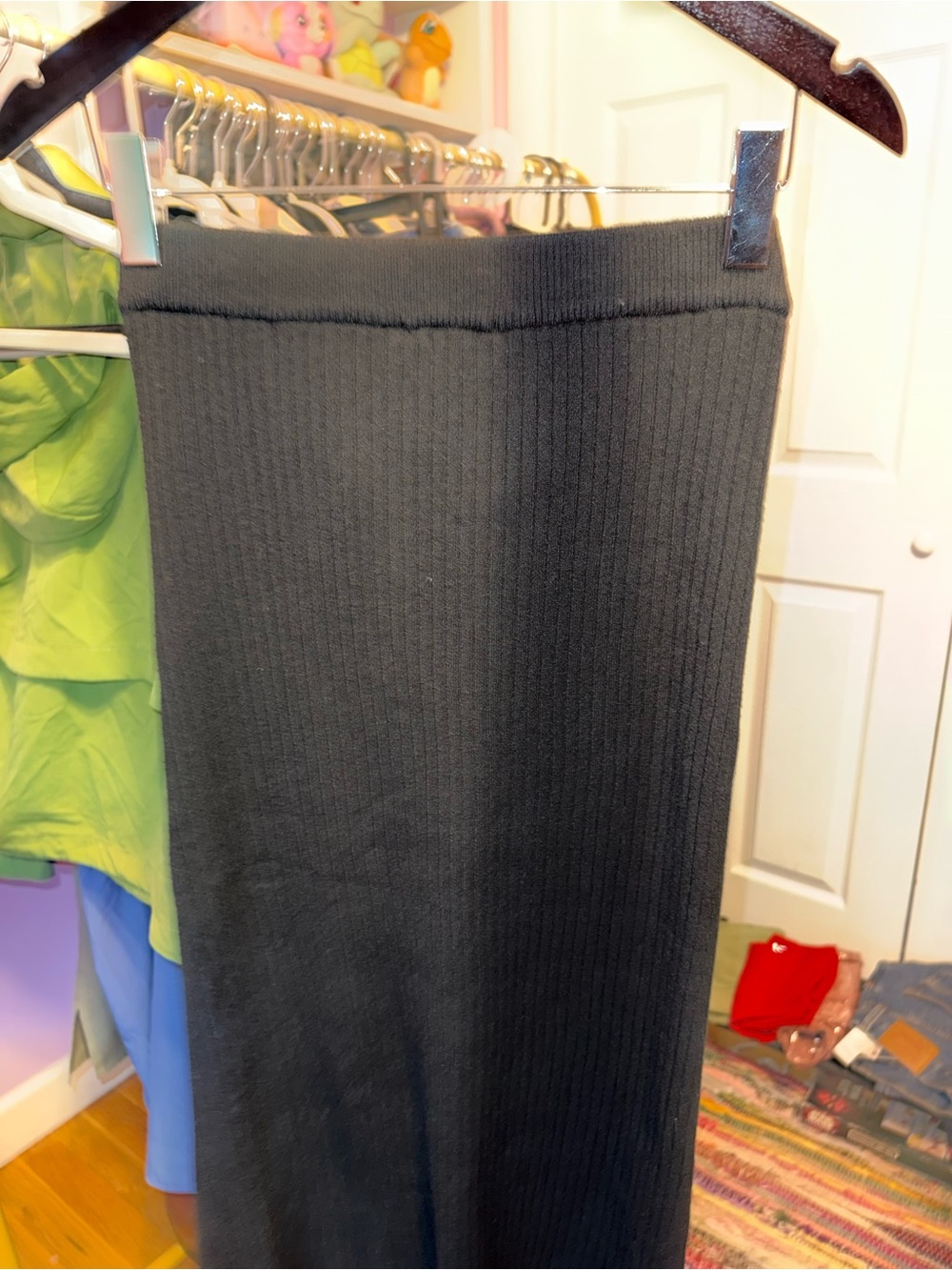 NWT 7 For All Mankind Ribbed Knit Midi Pencil Skirt Black Women’s Size Large - Picture 5 of 5